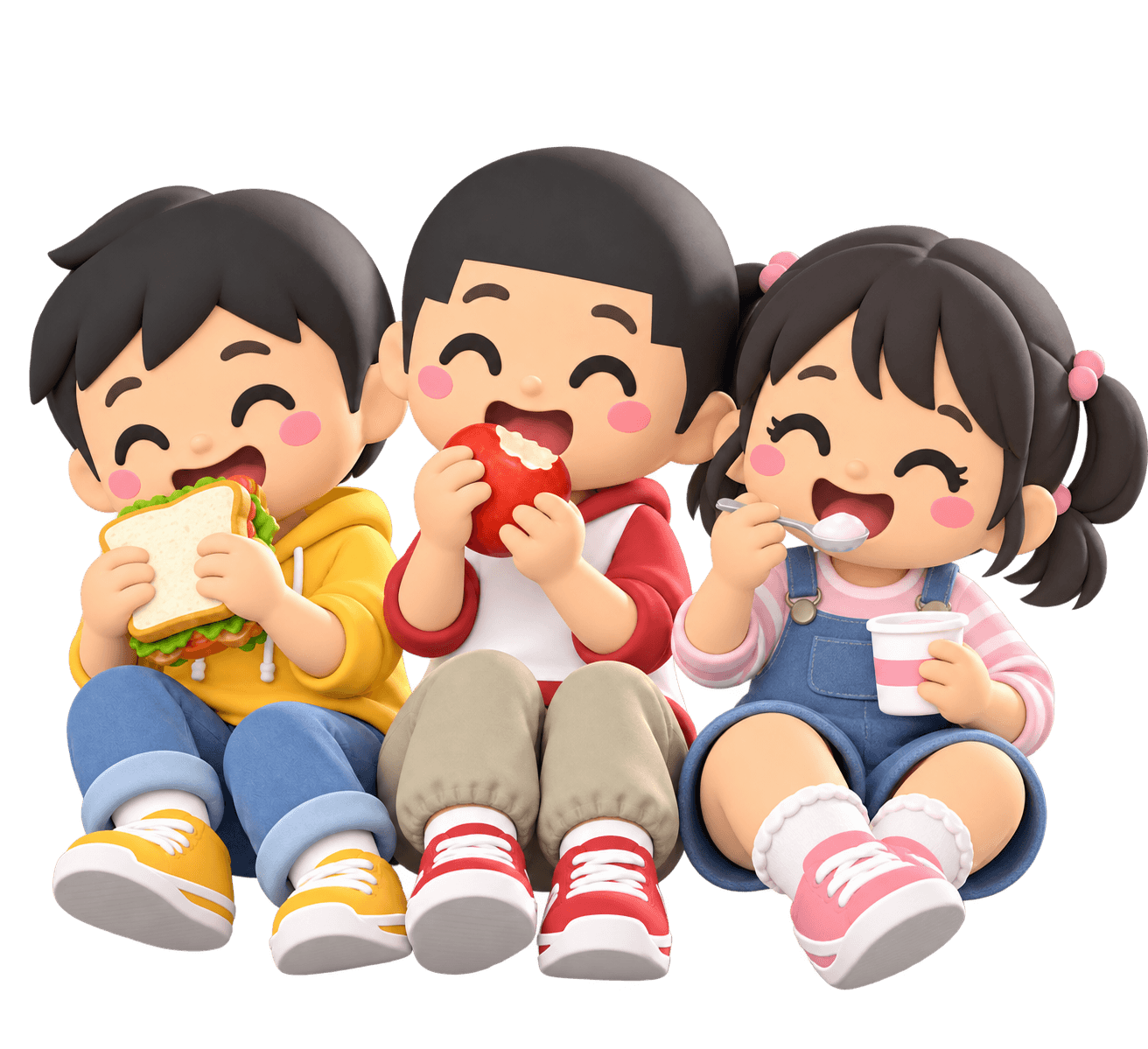 三位 Nomi 伙伴一起享用食物